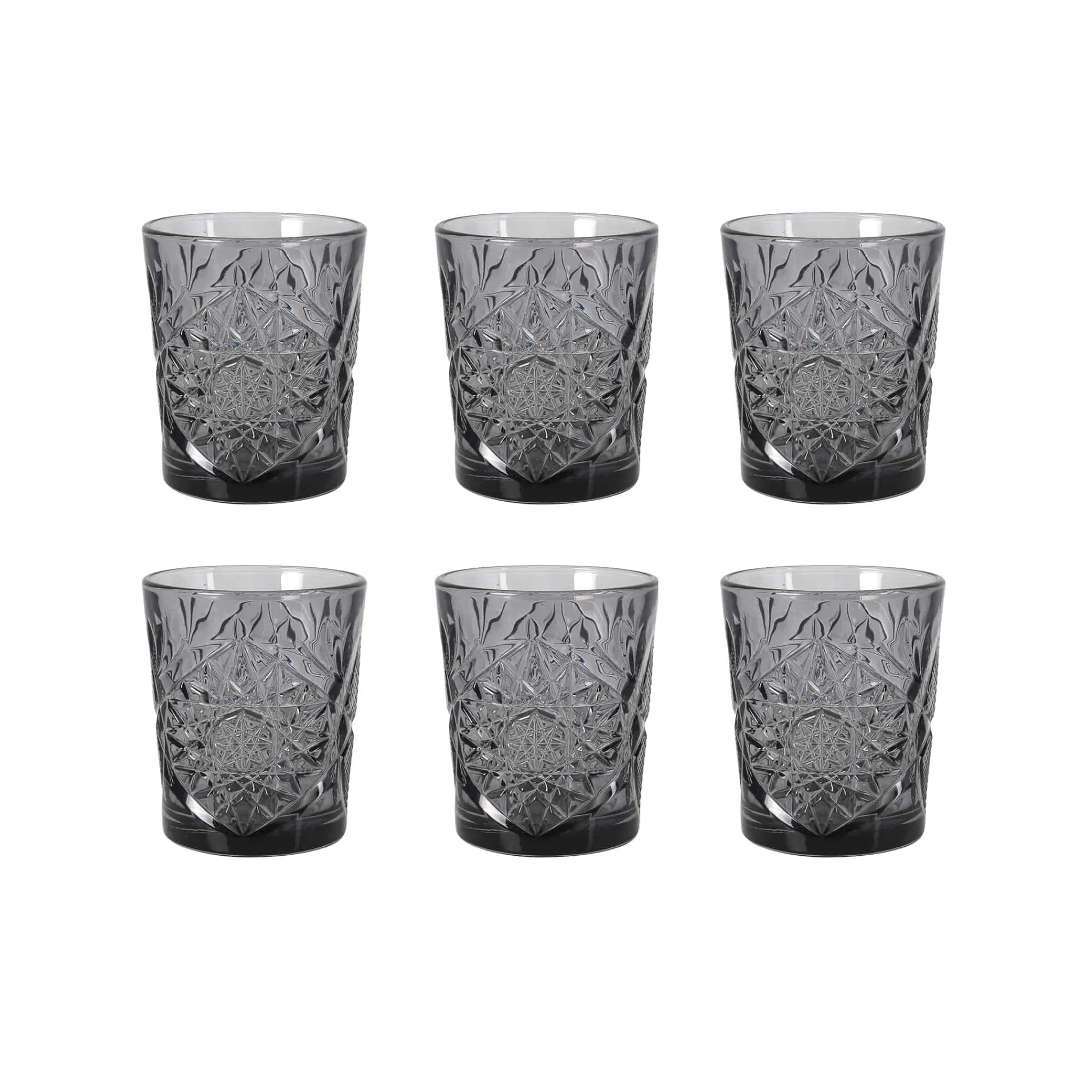 Bright Glassware Set of 6 Smoke Hobstar Tumbler, 350ml Outlet