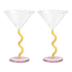 &Klevering Set of 2 Yellow & Pink Zig Zag Martini Glasses, 150ml