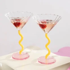 &Klevering Set of 2 Yellow & Pink Zig Zag Martini Glasses, 150ml