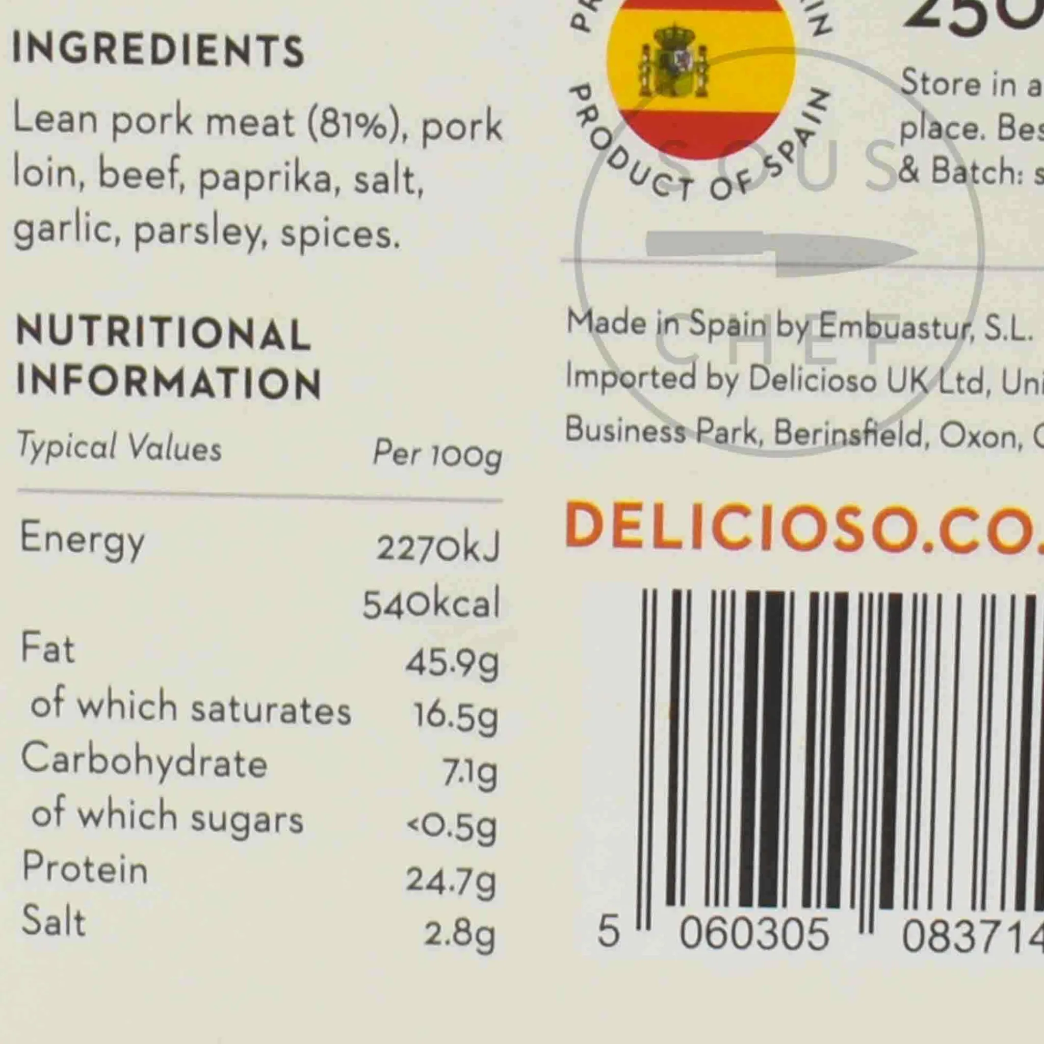 Delicioso Smoked Asturian Chorizo Dulce, 250g Sale