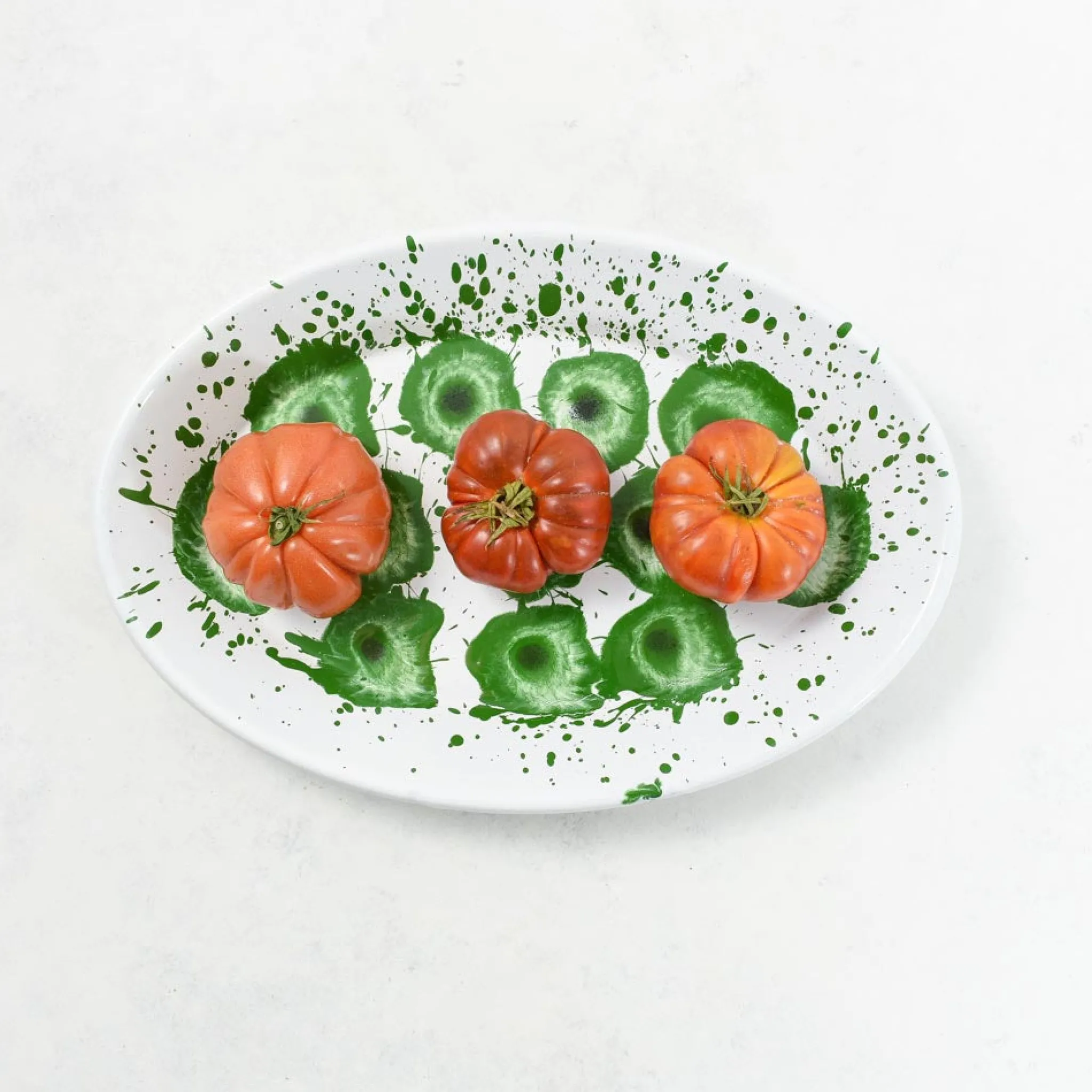 Kapka Enamel Splatter Madness Enamel Oval Serving Plate, Green, 31cm