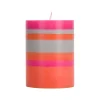 British Colour Standard Striped Pillar Candle, Orange & Pink, 10cm New