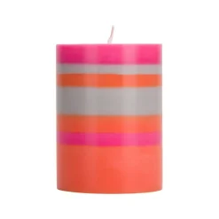 British Colour Standard Striped Pillar Candle, Orange & Pink, 10cm New