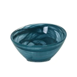 Turkish Tableware Teal Marble Glass Bowl, 14.5cm Online