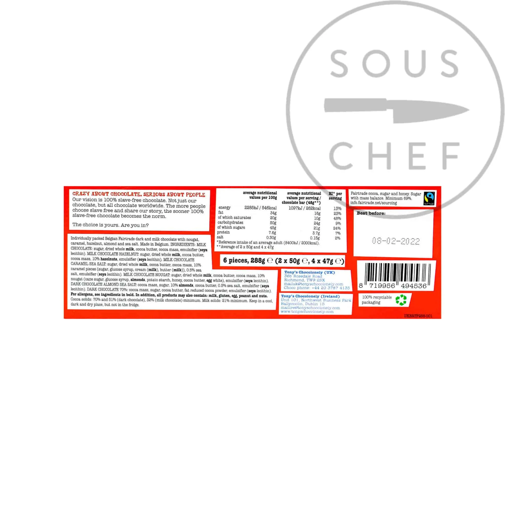 Tony's Chocolonely Chocolate Rainbow Tasting Pack, (6 x 47/50g) Outlet