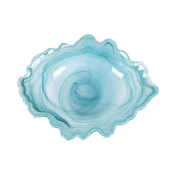 Turkish Tableware Turquoise Marble Glass Serving Bowl, 30x23cm Best