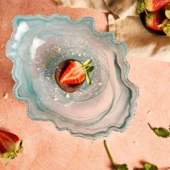 Turkish Tableware Turquoise Marble Glass Serving Bowl, 30x23cm Best