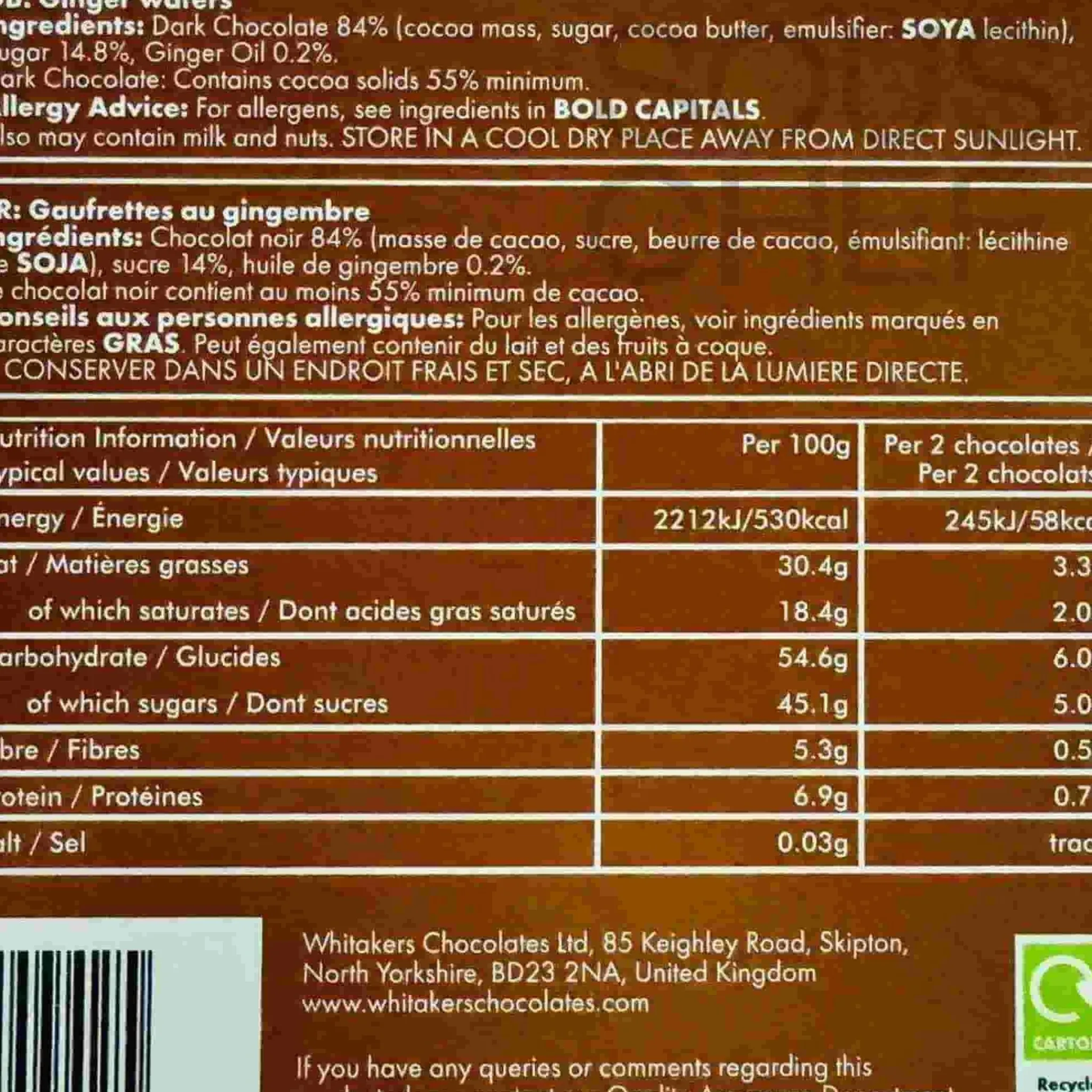 Whitakers Vegan Dark Chocolate Ginger Wafers, 150g Discount