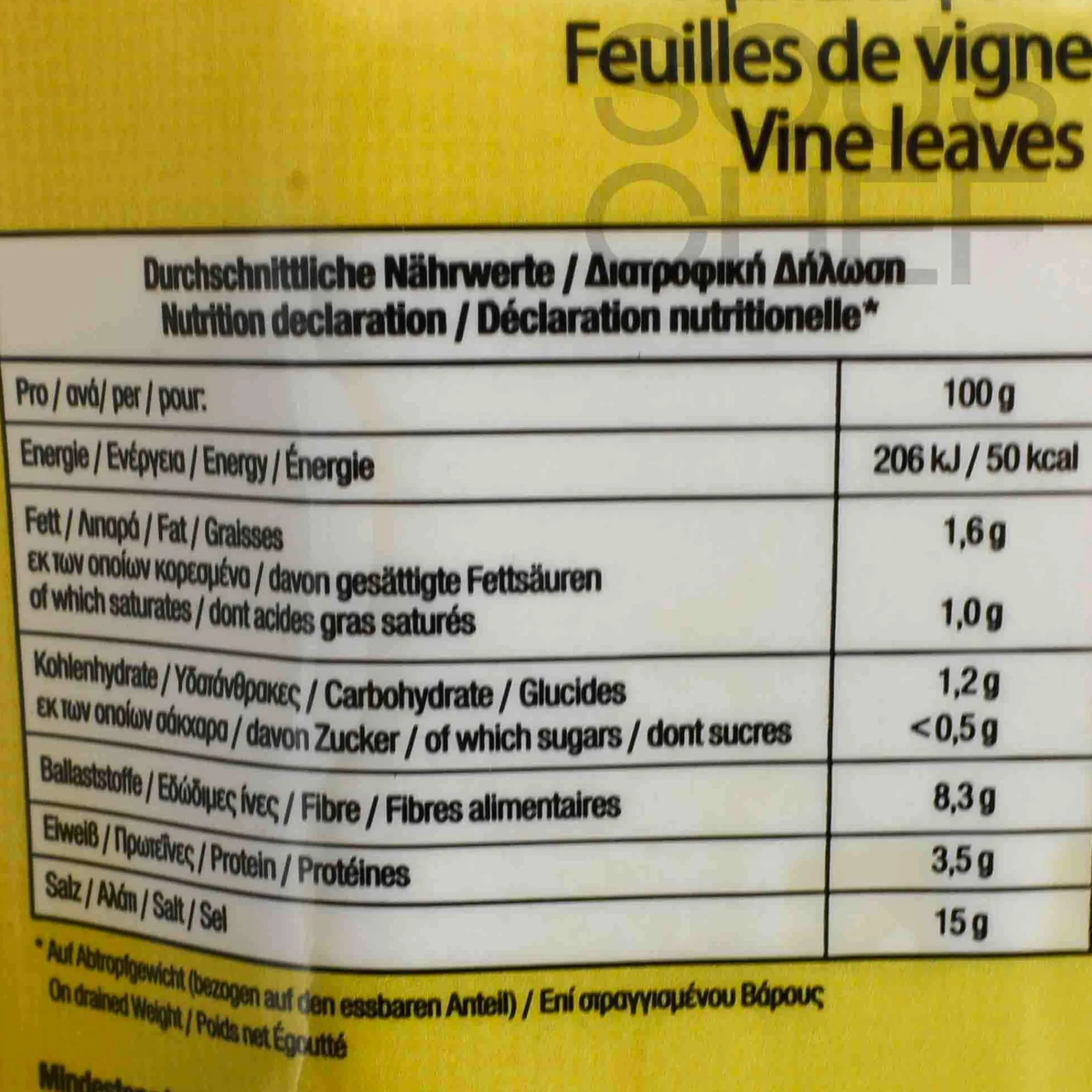 Zanae Vine Leaves in Brine, 420g Hot