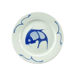 Chinese Tableware White & Blue Carp Dinner Plate, 25.5cm