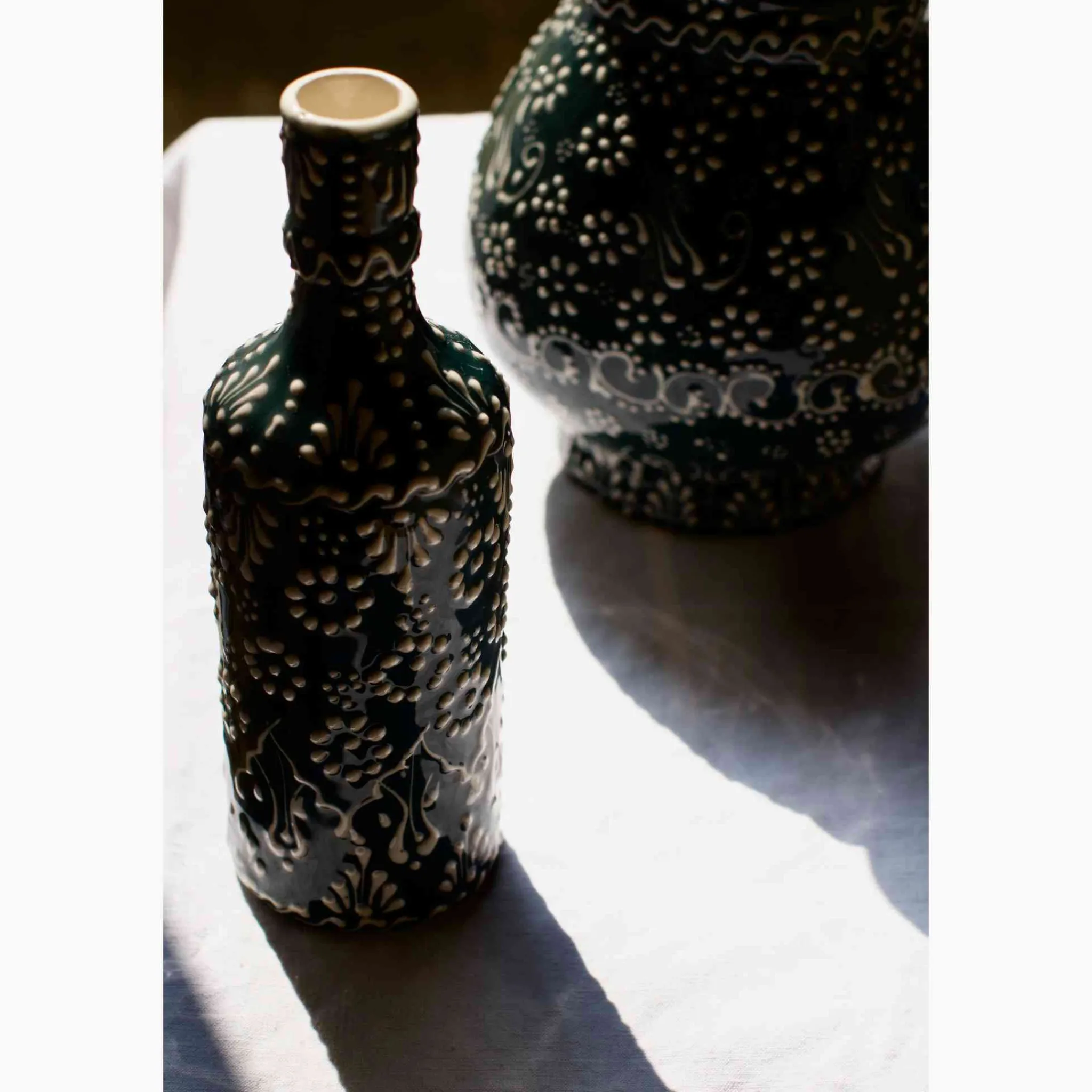 El Boyali Seramikler Yesil Ve Beyaz Boyali Oil Bottle, 395ml Best