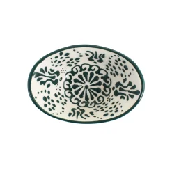 El Boyali Seramikler Yesil Ve Beyaz Boyali Oval Bowl, 10.5cm