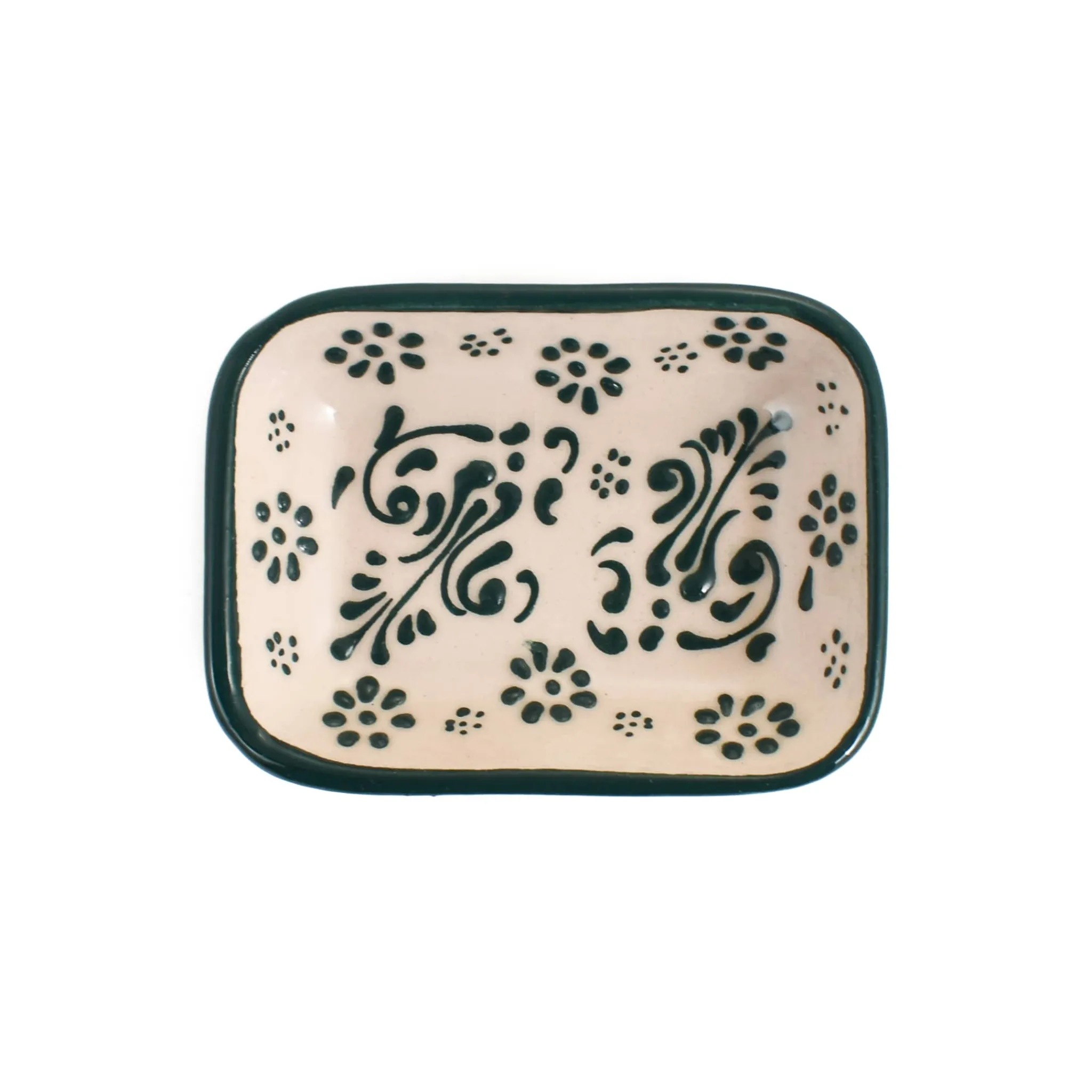 El Boyali Seramikler Yesil Ve Beyaz Boyali Rectangular Sauce Dish, 10.5x8cm Online