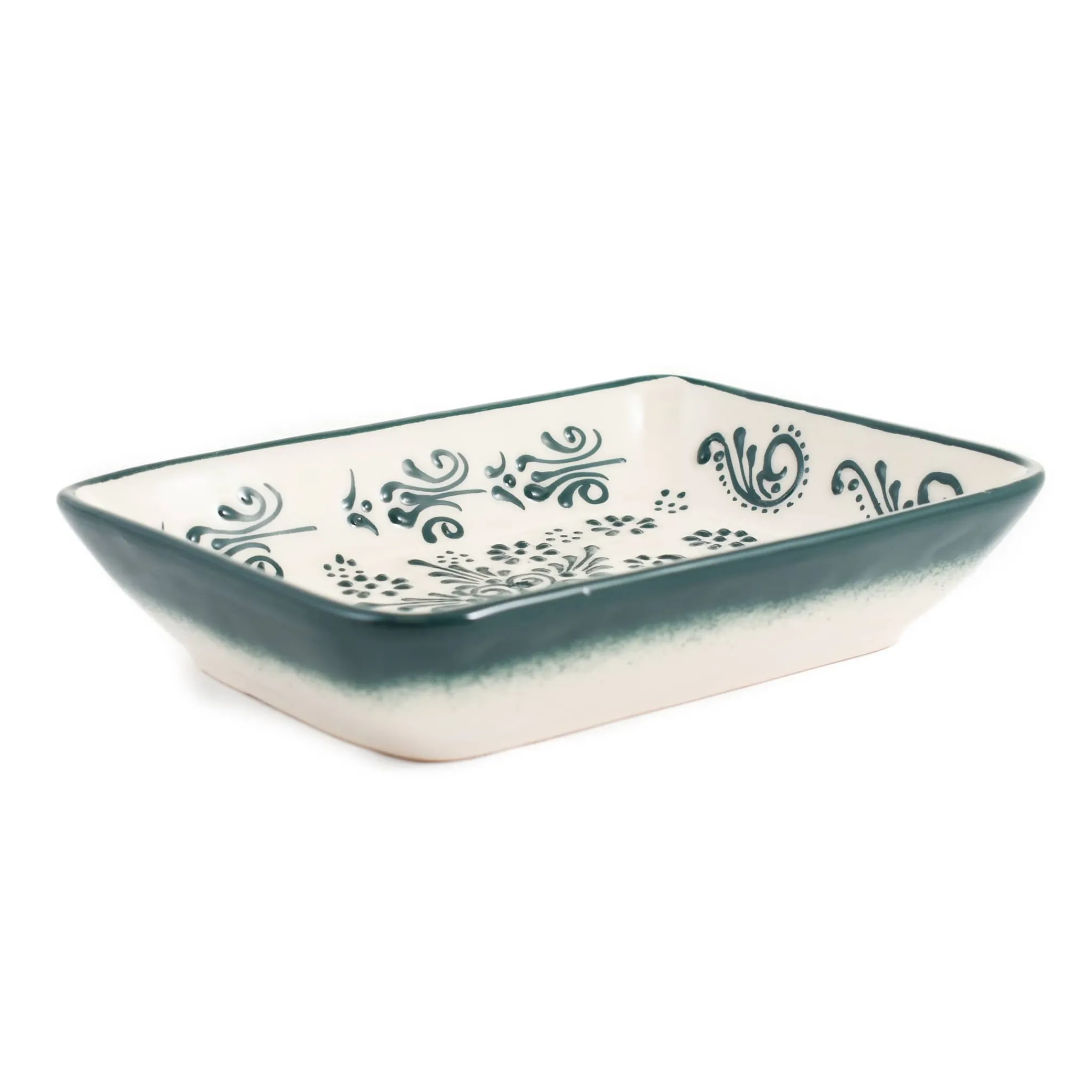 El Boyali Seramikler Yesil Ve Beyaz Boyali Rectangular Serving Dish, 18x13cm Clearance