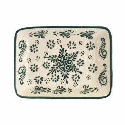 El Boyali Seramikler Yesil Ve Beyaz Boyali Rectangular Serving Dish, 18x13cm Clearance
