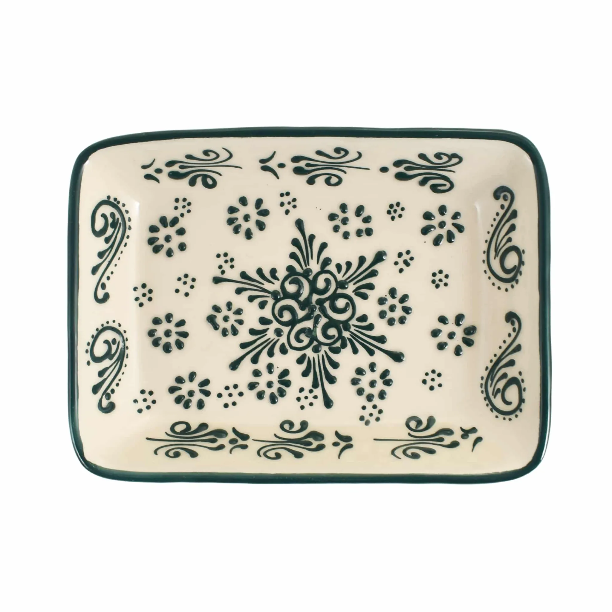 El Boyali Seramikler Yesil Ve Beyaz Boyali Rectangular Serving Dish, 18x13cm Clearance